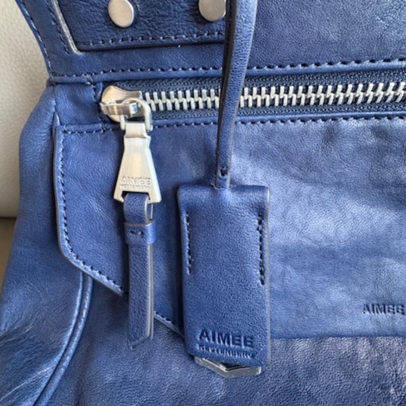 AIMEE KESTENBERG leather satchel purse navy blue medium sz like new - Picture 4 of 16